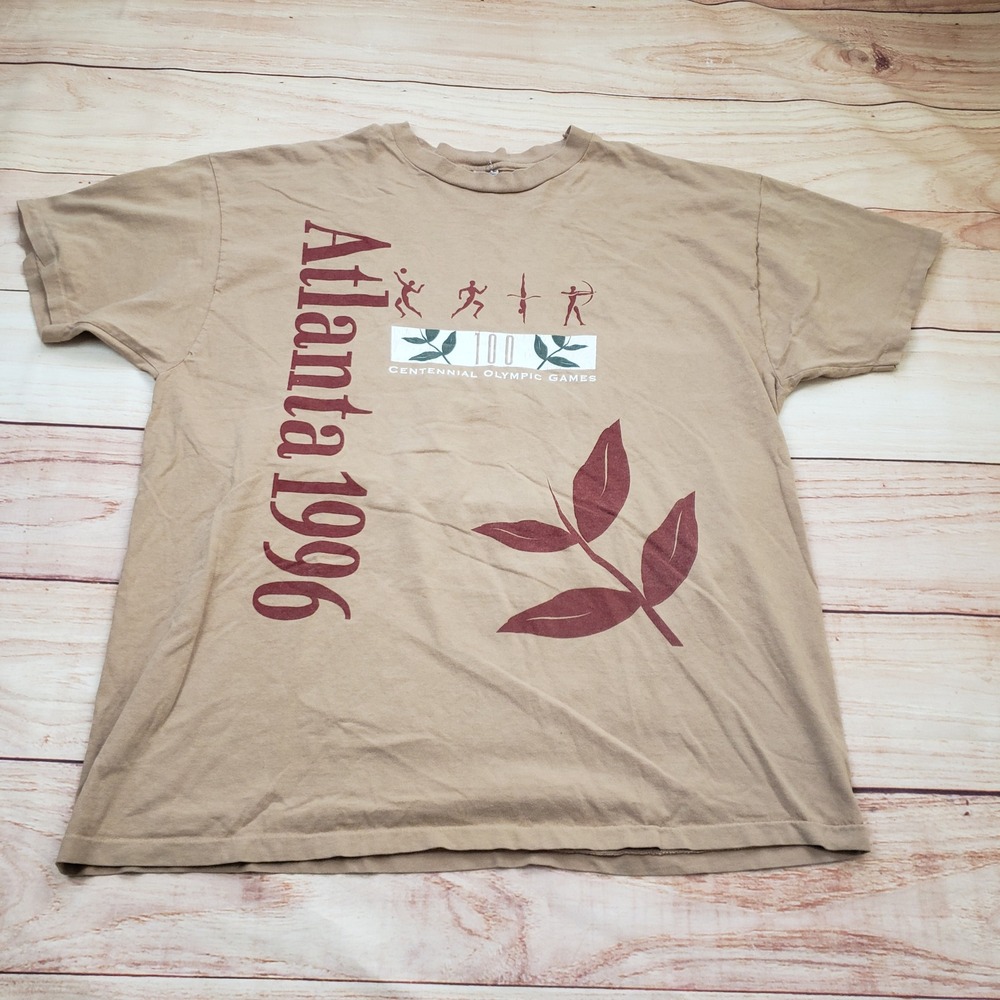 VINTAGE Atlanta 1996 Centennial Olympic Games Shirt Mens Extra Large Brown 90s